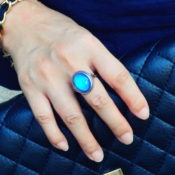 Vintage Style Antique Silver Plating Brass Oval Stone Color Change Mood Ring Siz - Picture 3 of 8